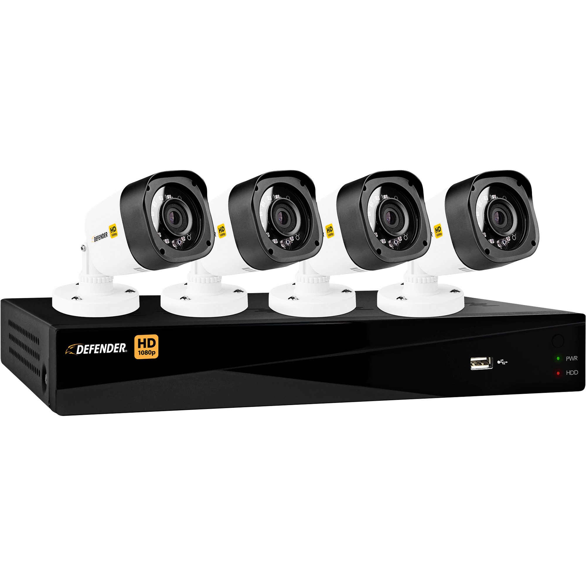 Defender HD 1080p 4-Channel 1 TB DVR  Security System with 4 Bullet Cameras — Model# HD1T4B4